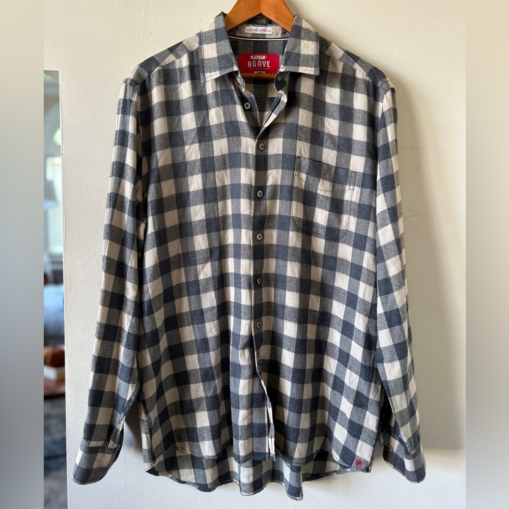 Agave Men's Sapphire Japanese Herringbone Checkered Button Down Flannel!